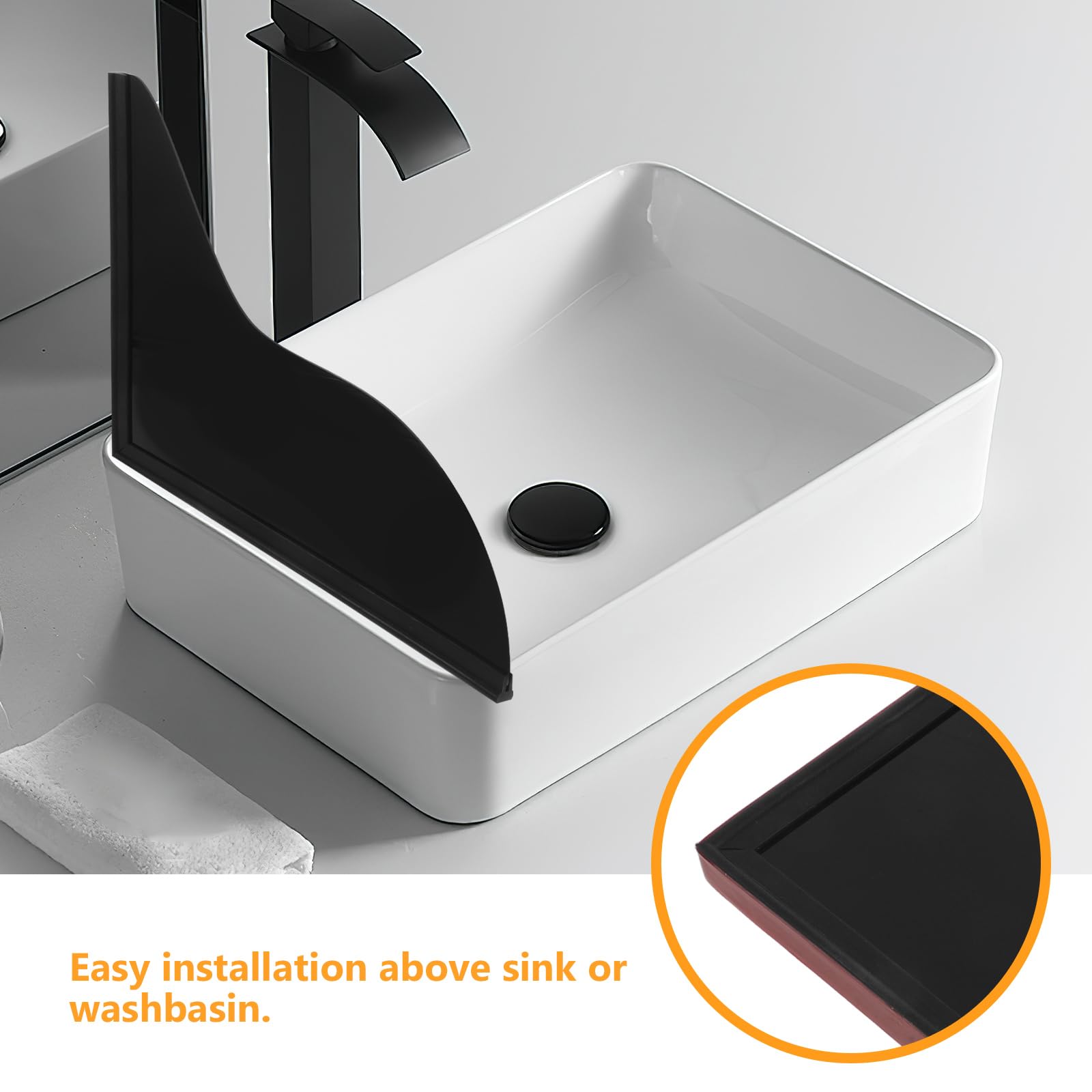 Levemolo 2 Pezzi Paraspruzzi Cucina in Acrilico Nero Protezione Antispruzzo e Antiscivolo per Lavello, Design Moderno per Bagno e Cucina