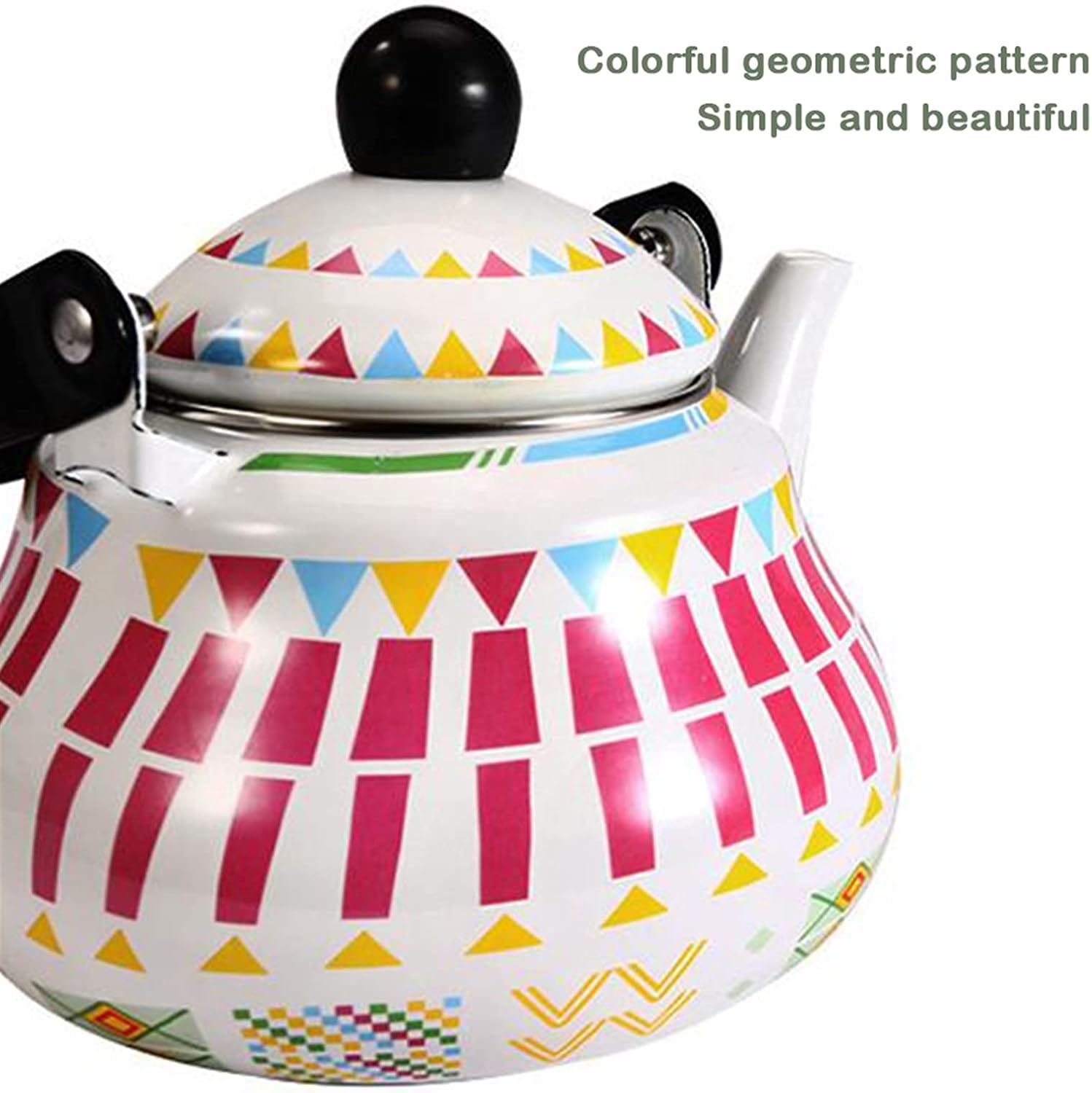 Whistling Kettle Tea Kettle Enamel Tea Kettle with Steel Handle Geometric Pattern Pear Shape Cold Kettle Gift Tea Pot Home Tea Set 2.0L Teakettle Teapot