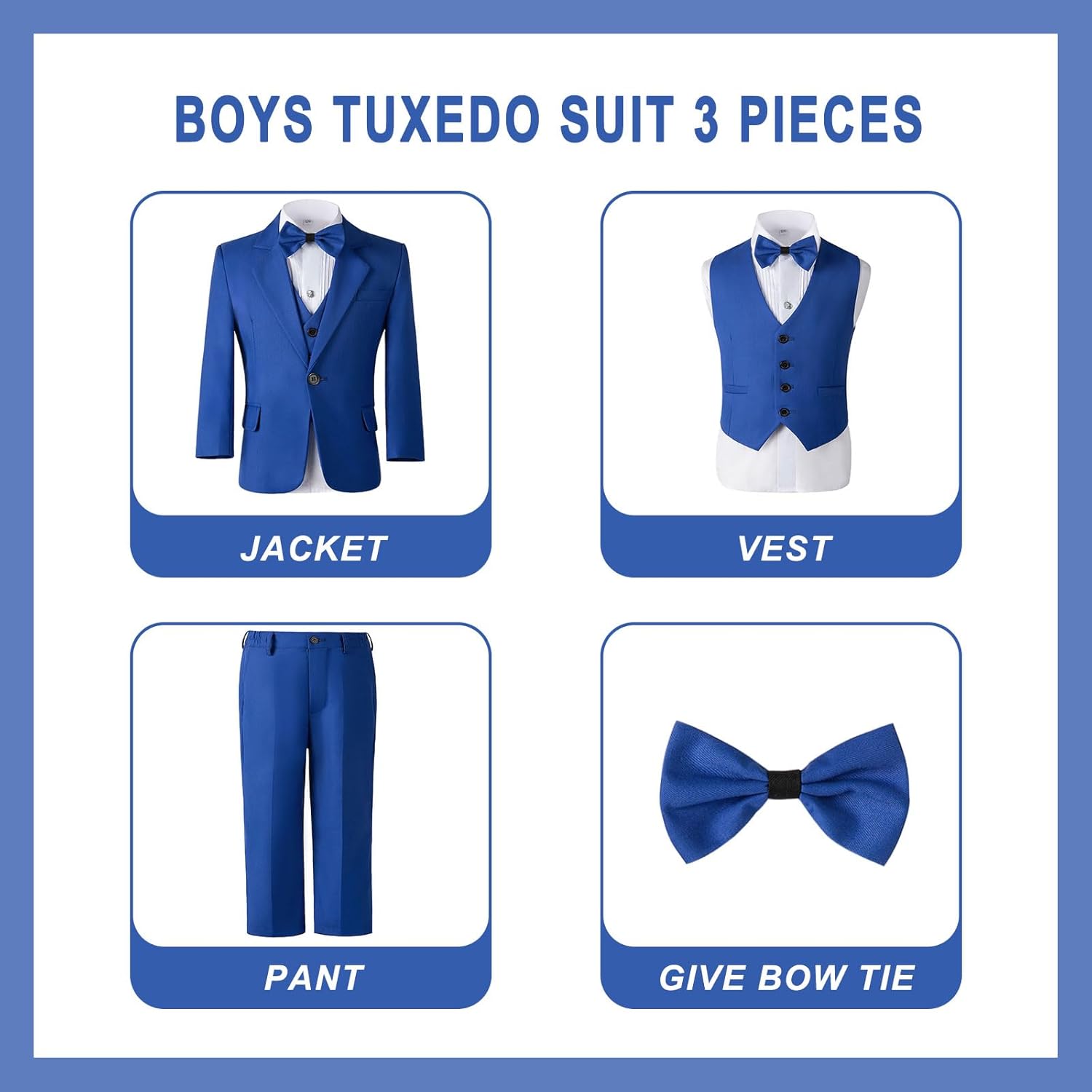 Boys Tuxedo Suit Slim Fit Three Piece Kids Tuxedo Suit for Boys Formal Suit Jacket Blazer Pants Vest Set