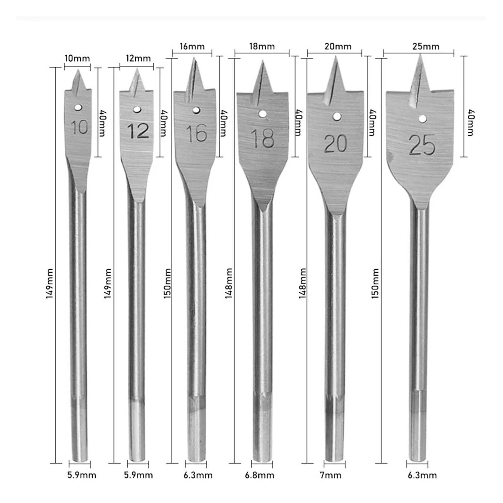 6 sztuk wytaczadło płaskie Hole Cutter 10/12/16/18/20/25mm uchwyt sześciokątny wiertła łopatkowe wiertło HCS do drewna wiercenie w drewnie narzędzie do obróbki drewna