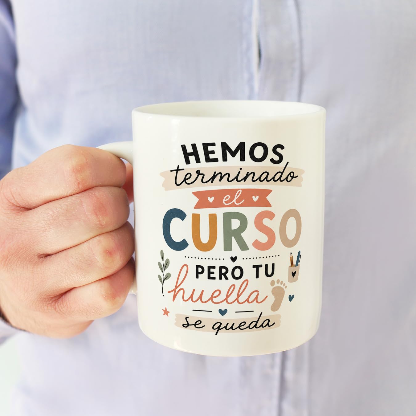 MUGFFINS taza profesor frase Hemos terminado el curso pero tu huella se queda en Español regalo profe original detalle agradecimiento fin de curso Enseñanza v1