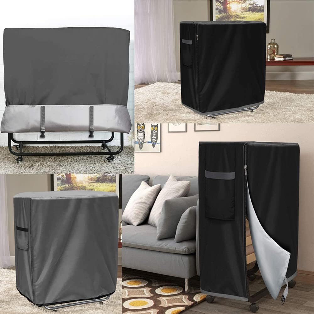 Indoor Outdoor Folding Bed Cover Skyour 420D Oxford Fabric Weatherproof Household Universal Rollaway Folding Beds Storage Bag Protector Furniture Dust Covers (Gray)