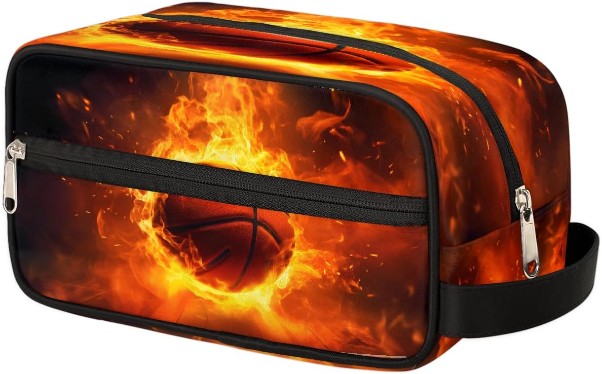 Pardick Abstract Fire Basketball Travel Toiletry Bag for Women Men Lightweight Cosmetic Makeup Bag Organizer Waterproof Shaving Bag Dopp Kit with Large Capacity for Toiletries and Shaving Accessories