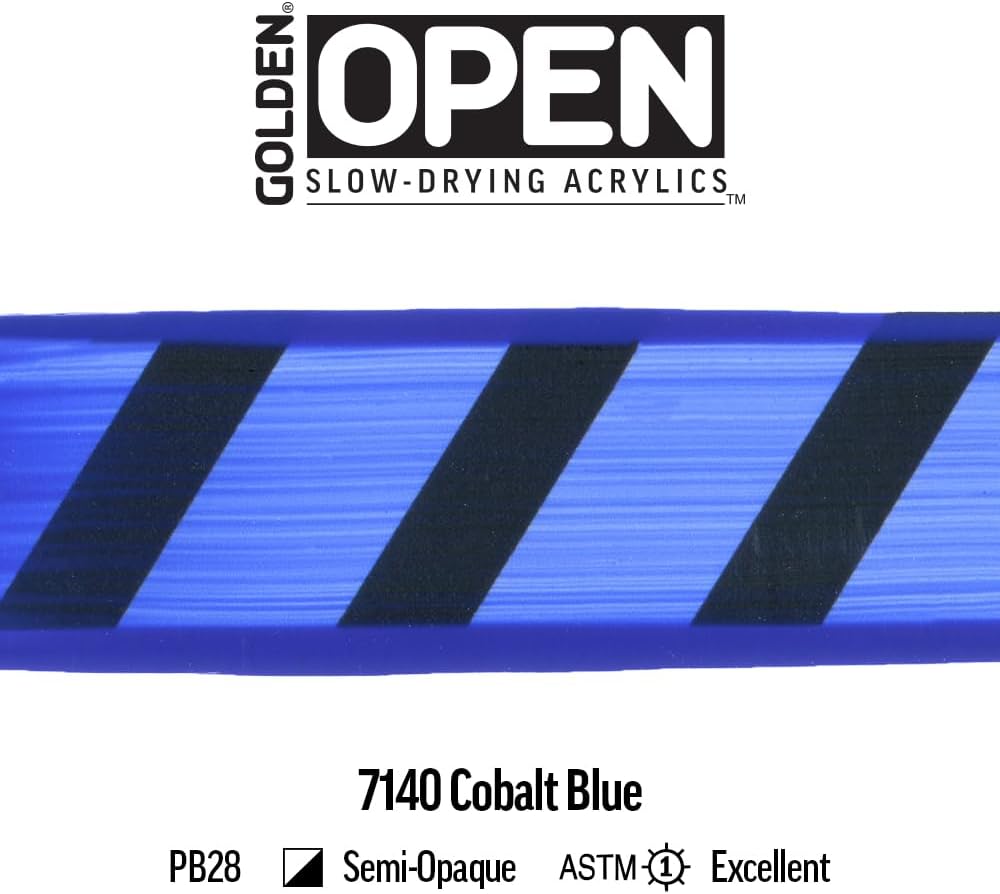 GOLDEN OPEN Slow-Drying Acrylics, Cobalt Blue, 2 fl oz. tube, Professional Acrylic Paint, Semi-Opaque