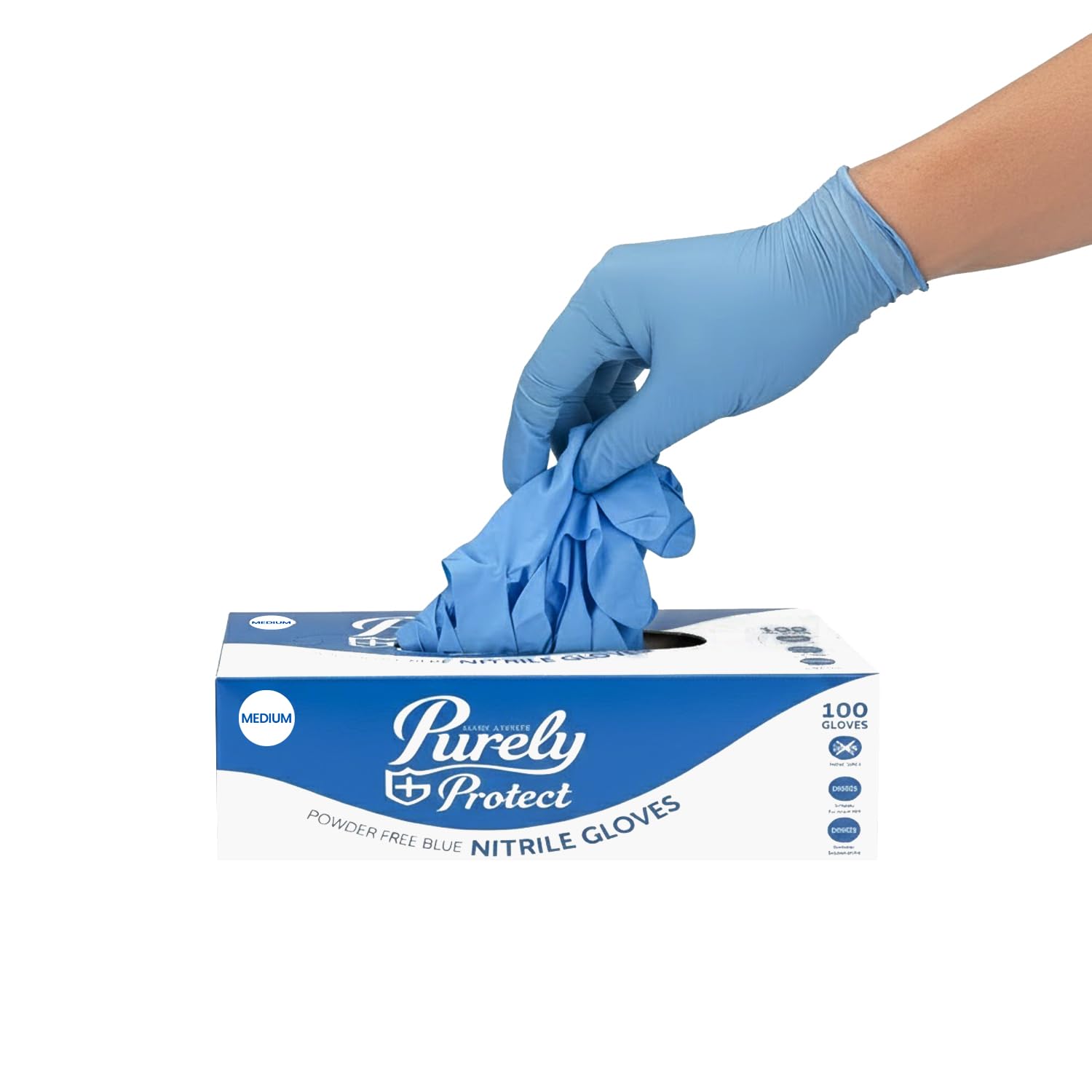 Blake & White Purely Protect Blue Nitrile Gloves Medium - Powder & Latex Free Disposable Gloves for Medical & Industrial Use - Made from 100 Percent Hypoallergenic Rubber Material - Box of 100