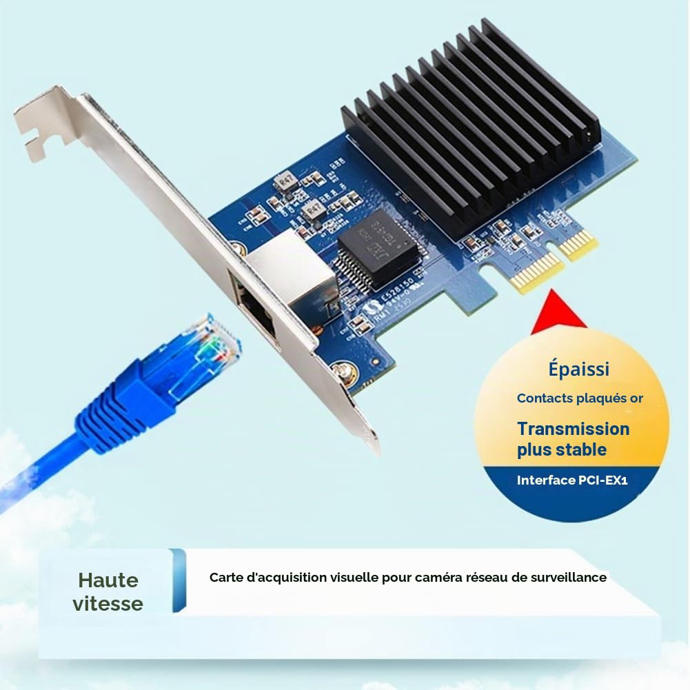 Carte Réseau PCIe NIC RTL8127 Chip 10Gb pour Win10 / Win 11, Carte D'Acquisition Vision PCI-Express X1, Port RJ45