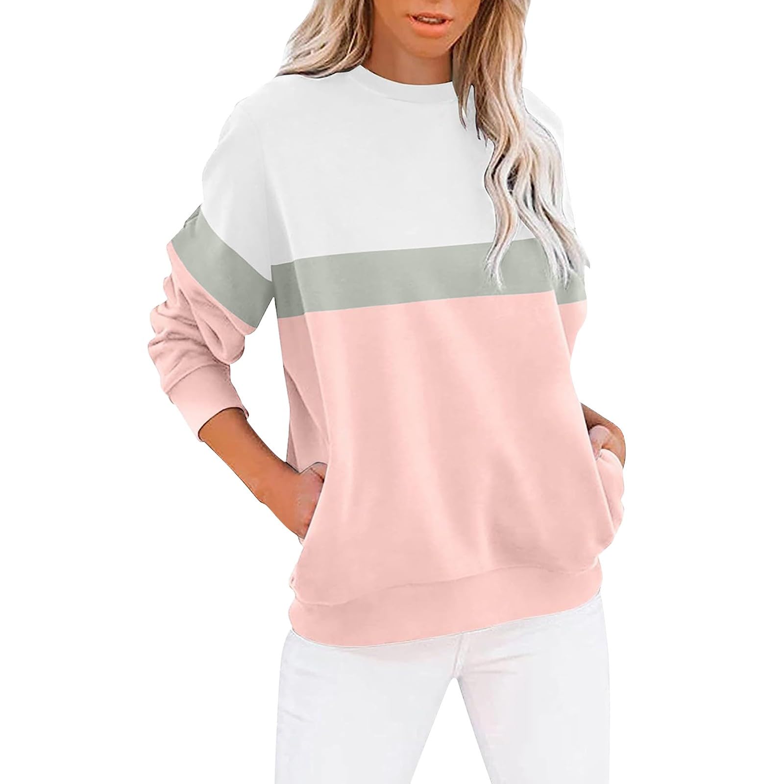 Sweatshirts for Women UK Sale Clearance Trendy Casual Loose Long Sleeve Crewneck Pullover Comfy Fall Fashion 2024 Cute Color Block Y2k Tops