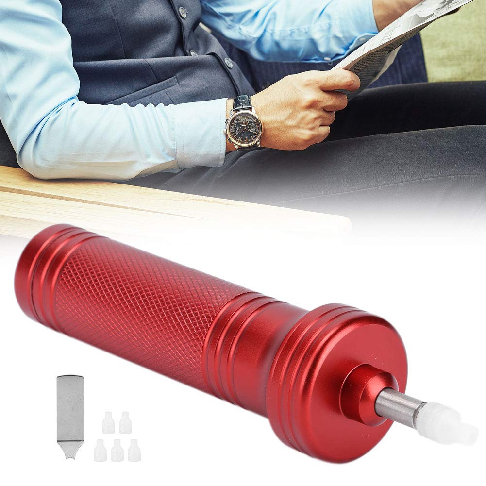 Pompe d’extraction de verre de montre, outil professionnel d’ouverture de boîtier de montre, kit de réparation de montres en métal avec 5 buses et outil à barrette de ressort, pour