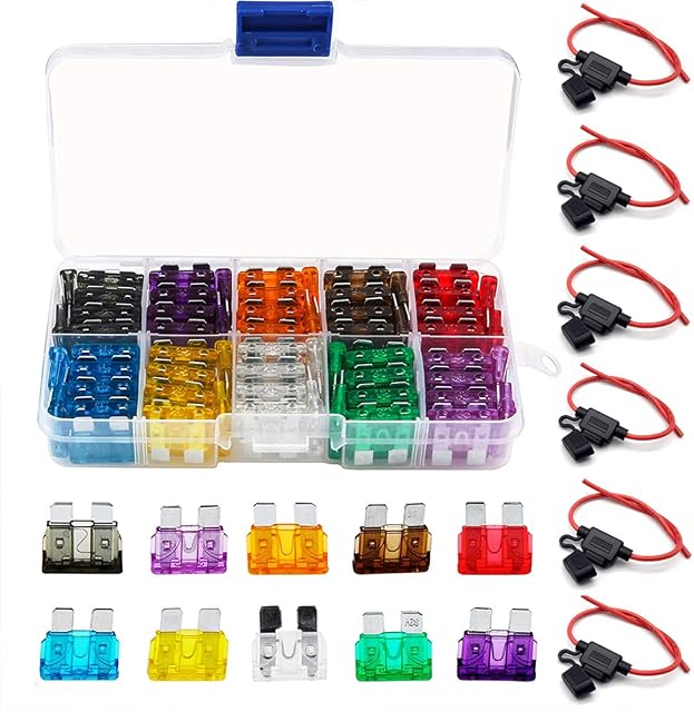 Standard Car Fuses Holder, Bst4U 100Pcs Auto Car Standard Blade Fuses Replacement Kit, 6Pcs Inline Waterproof ATC/ATO 14AWG Automotive Blade Fuse(M)