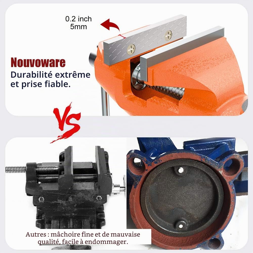 Nuovoware Largeur de Mâchoire 70mm Étaux d'Établi, Étau avec Base Pivotante à 360 Degrés, Mâchoire Trempé Robuste et Antirouille, Pince de Table pour Travail du Bois Travail des Métaux Sciage - Orange