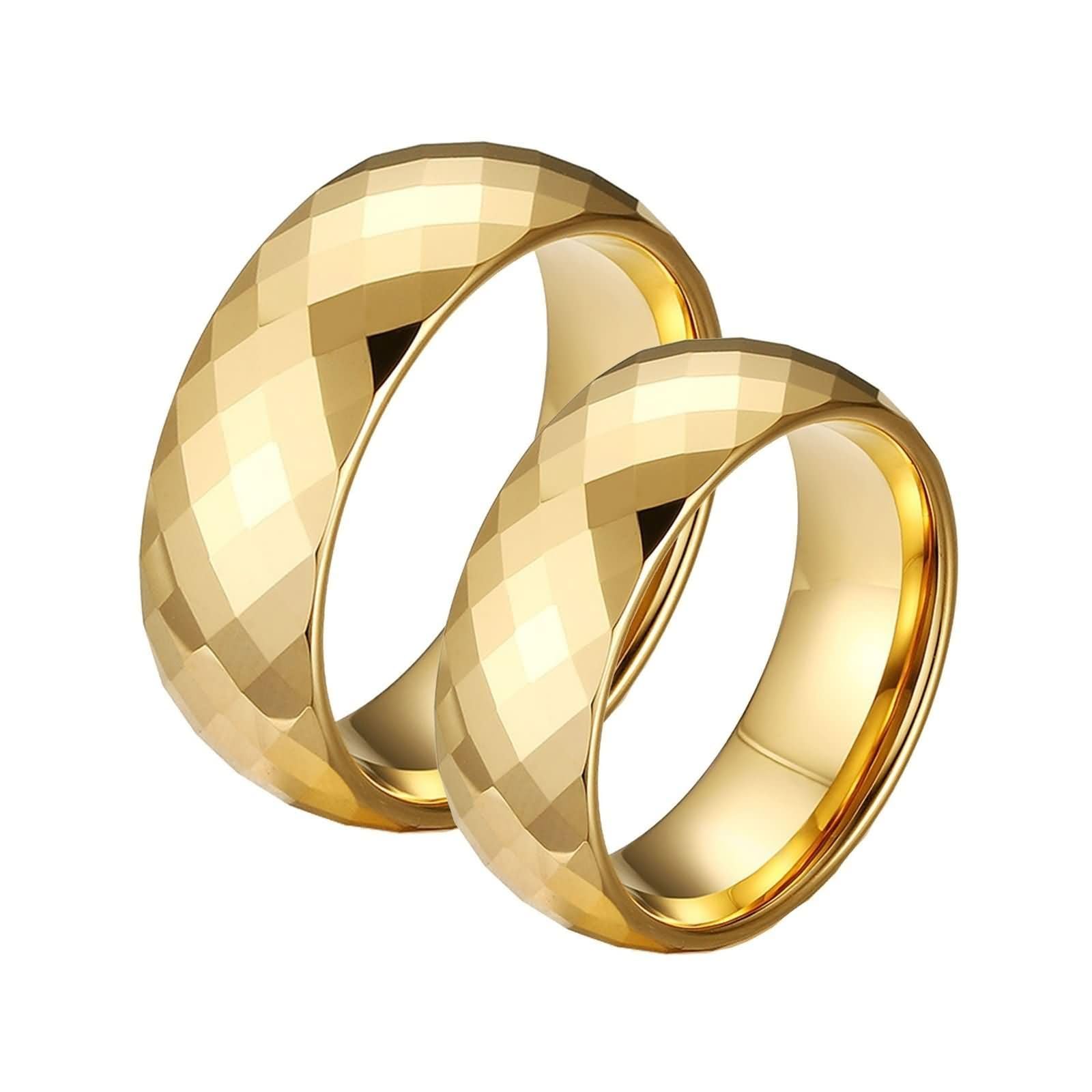 Daesar - Anillos Compromiso Pareja Grabado,8MM Anillo Oro con Rombo Anillo Compromiso Tungsteno