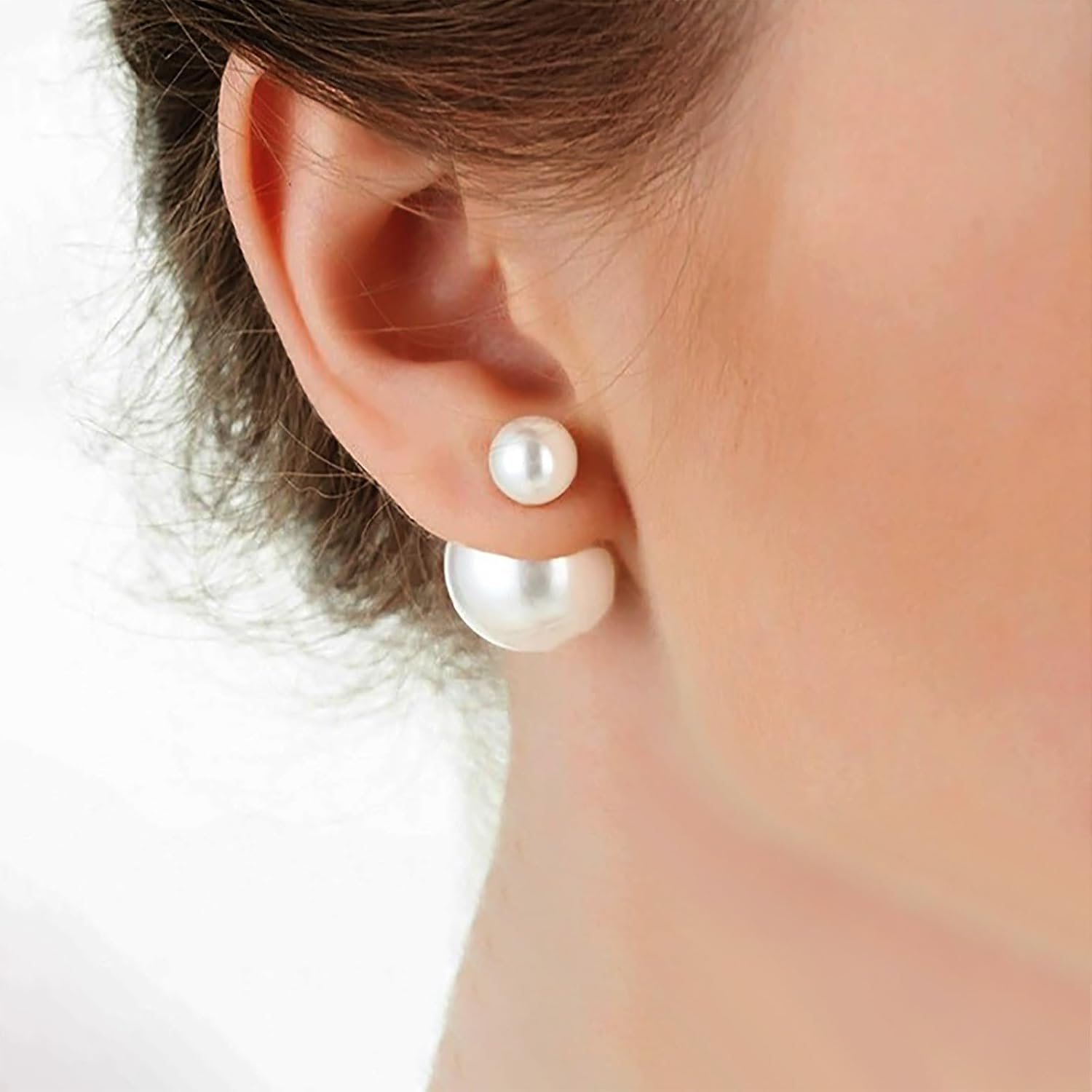 Double Sided Pearl Earrings Pearl Ear Jacket Front Back Earrings Pearls Studs Statement Jewelry Bridal Wedding Pearls Two Way Ear Jewelry - Image 5