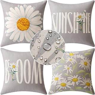 MIULEE Pack of 4er Kissenbezüge Outdoor wasserdichte Leinen Kissen wasserdichte Kissenbezug Gedruckte kissenhülle Für Zelt Park Bett Sofa Stuhl Schlafzimmer Dekorativ Balkon 45x45cm Grau Blümchen