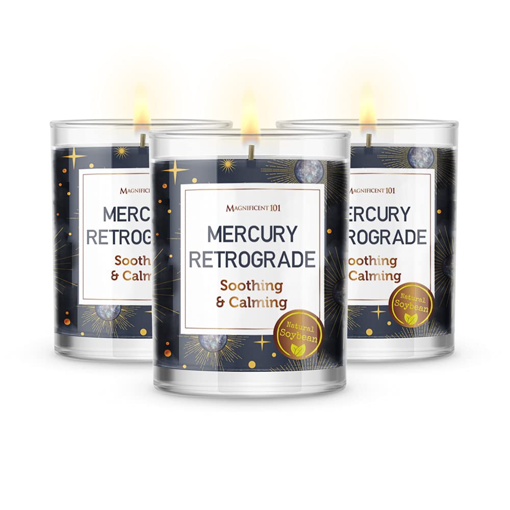 MAGNIFICENT 101Set of 3 Long-Lasting Mercury Retrograde Aromatherapy Candles | 10.5 Oz - 42-Hour Burn | 100% Soy Wax, Herbs & Essential Oils | Ideal for Meditation, Energy Cleansing & Manifestation