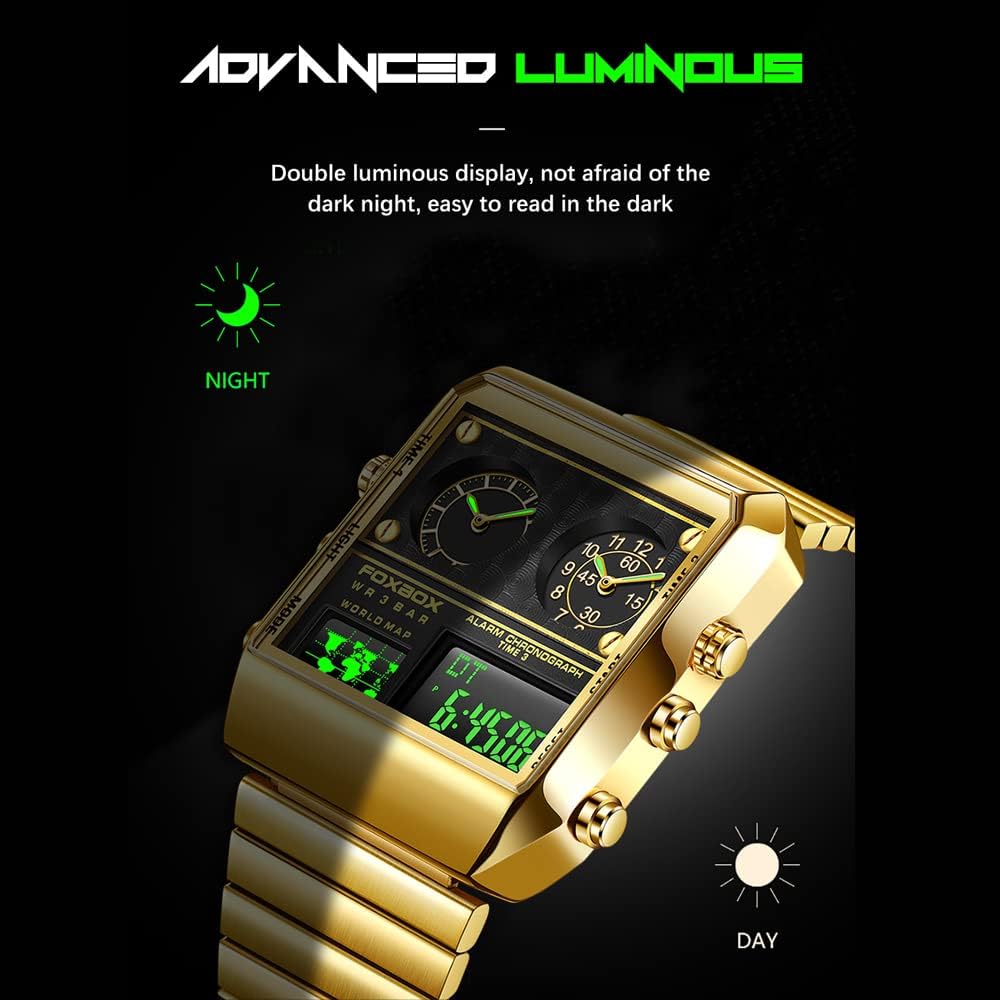 Weicam Men Luxury Luminous Waterproof Square Dial Digital Watch Analog Quartz Wristwatches Dual Display - Image 9