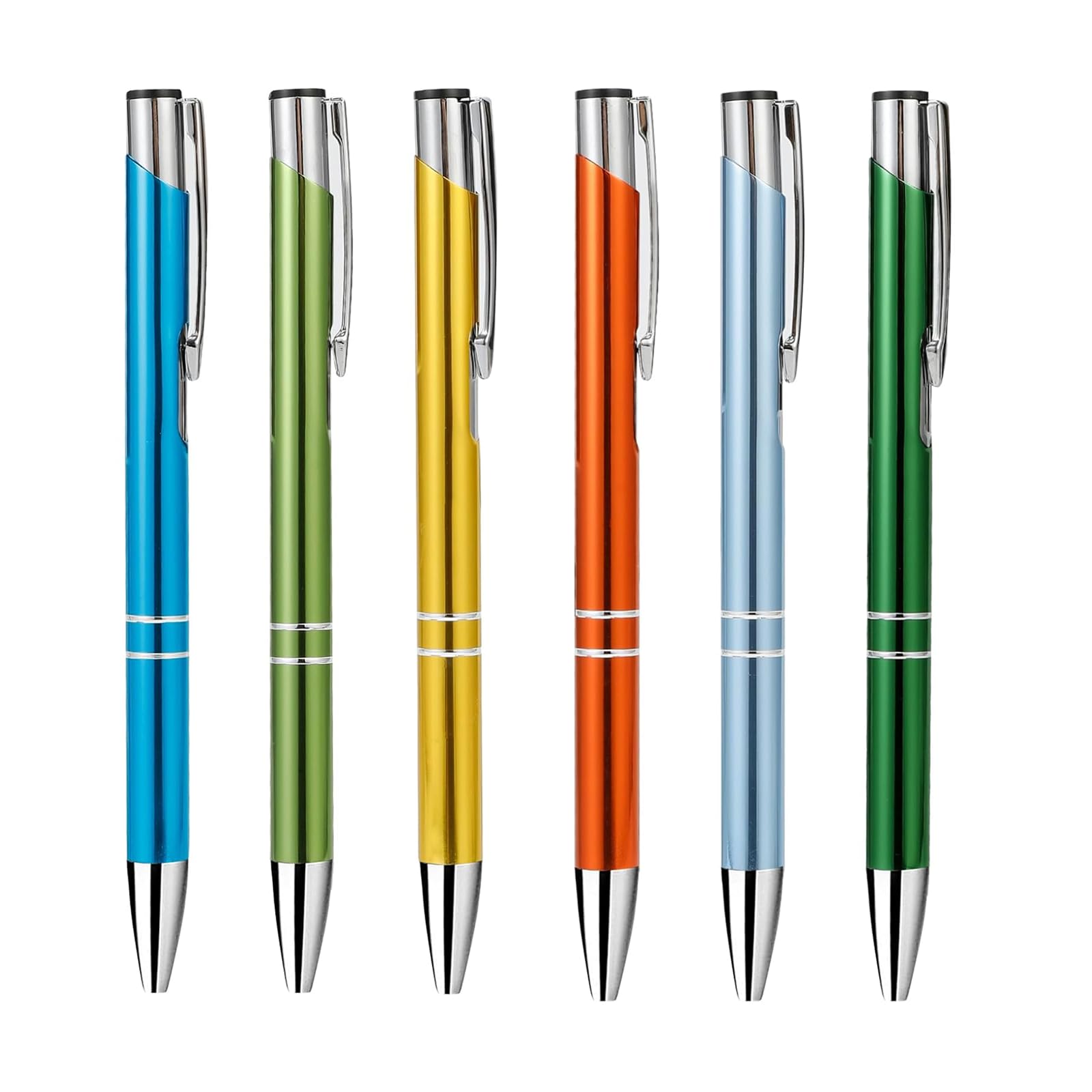 6Pcs Metal Ballpoint Pens, Stainless Steel Push-button Luxury pen, 1.0mm Smooth Quick-Drying Black Ink Ballpoint Pens, Clip-On Design for Portability, Suitable for Office, Student and Home Use