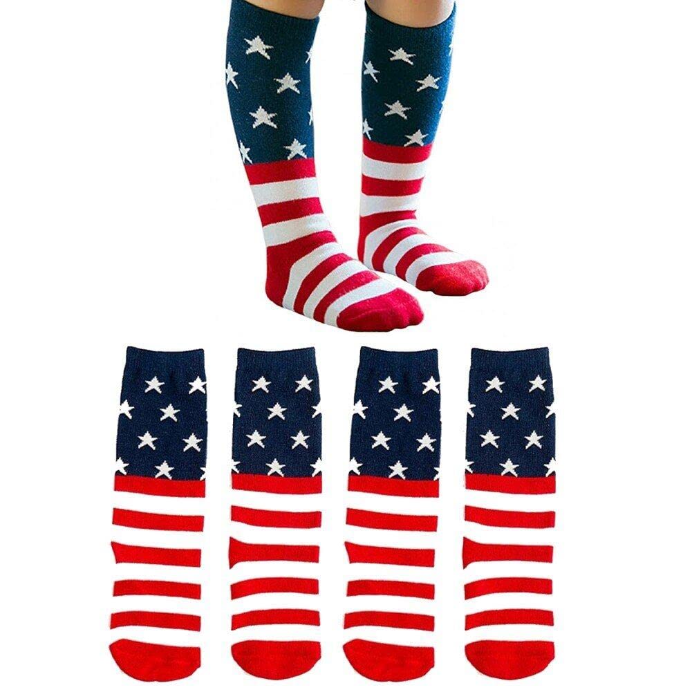 Hrippy Boys As Shown American Independence Day Socks For Kids 3Pairs Cotton Breathable Uas Flag Socks Tube Elastic Calf Socks For Toddler