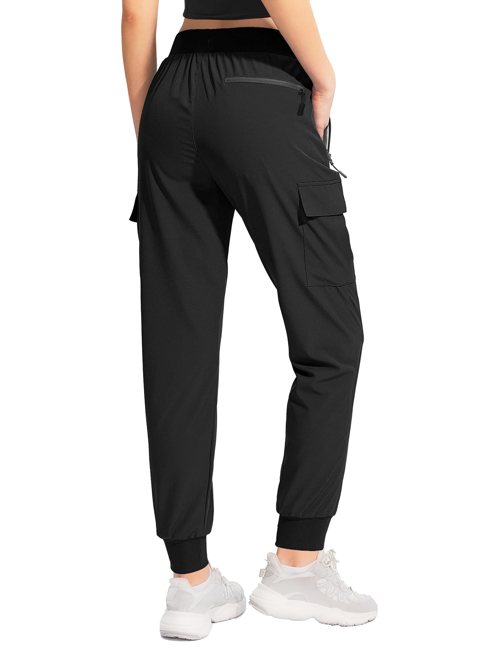 Buauty Women's Hiking Pants - Lightweight Quick Dry Cargo Joggers with Pockets, Elastic Waist for Outdoor and Travel Black