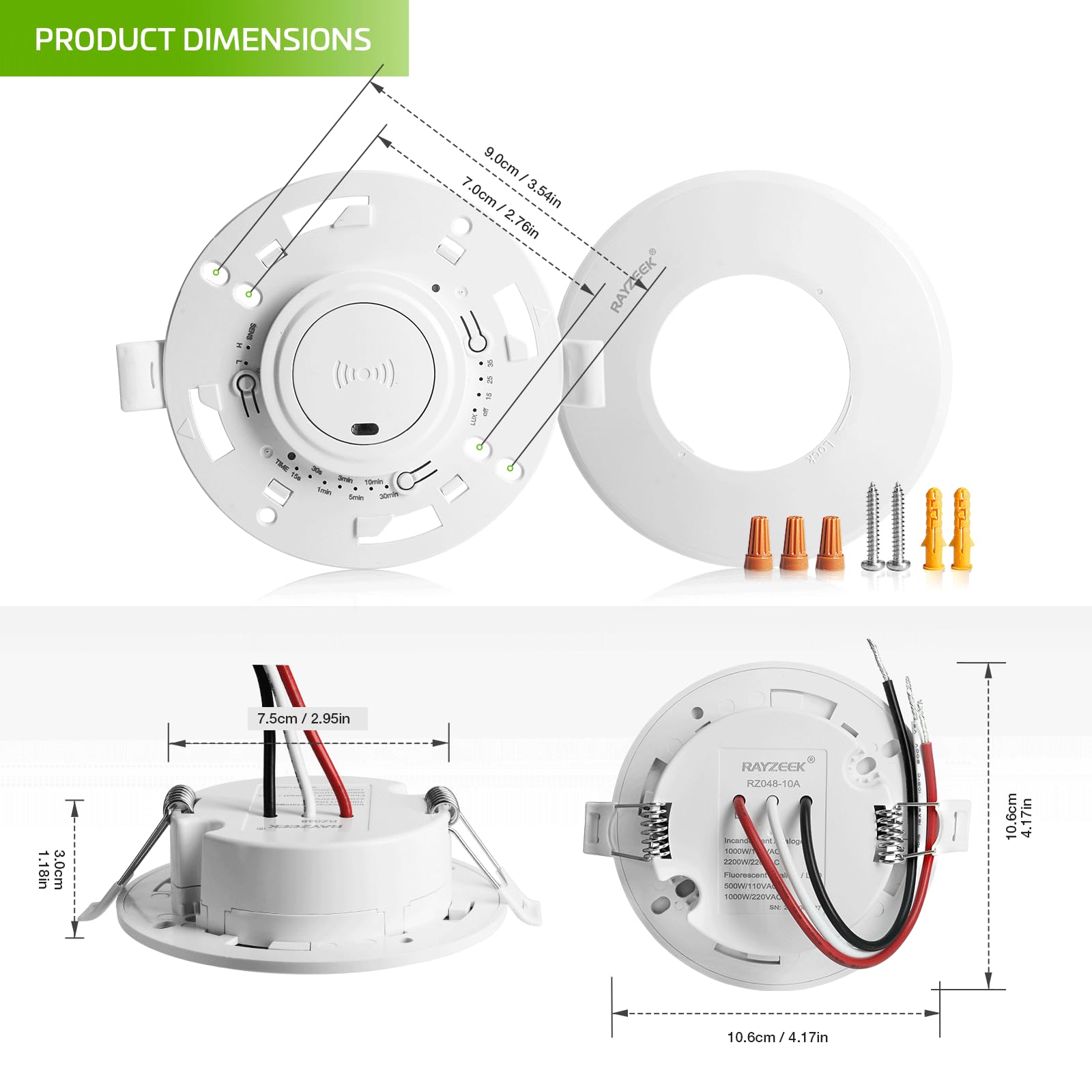 Rayzeek Détecteur de mouvement, radar micro-ondes 5,8 GHz, montage encastré