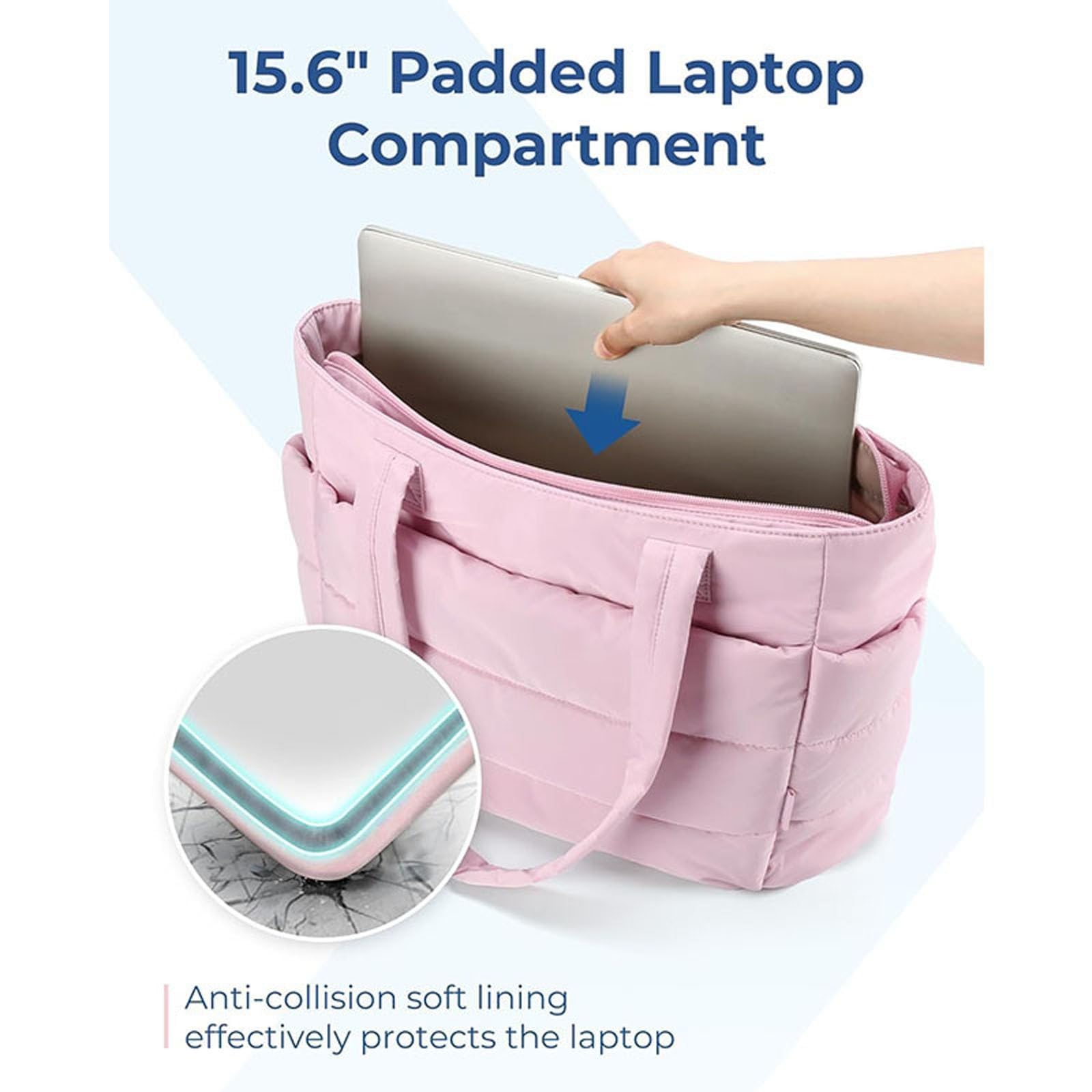 Genérico Bolso de mano para mujer, bolso de mano acolchado ligero con compartimentos, bolso de hombro acolchado para viajes, trabajo