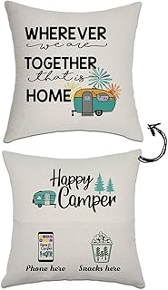 Camper Decor Gift Rv Travel Trailer Accessories Decoration for Inside Camping Pillow Cover for Bedding Sofa Couch -Whereve...