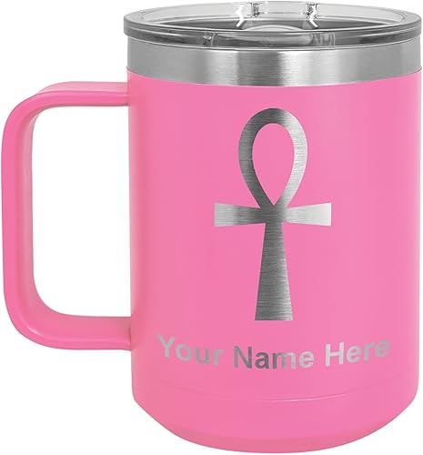 Vista 206 de LaserGram 15oz Vacuum Insulated Coffee Mug, Ankh, Personalized Engraving Included (Orange)