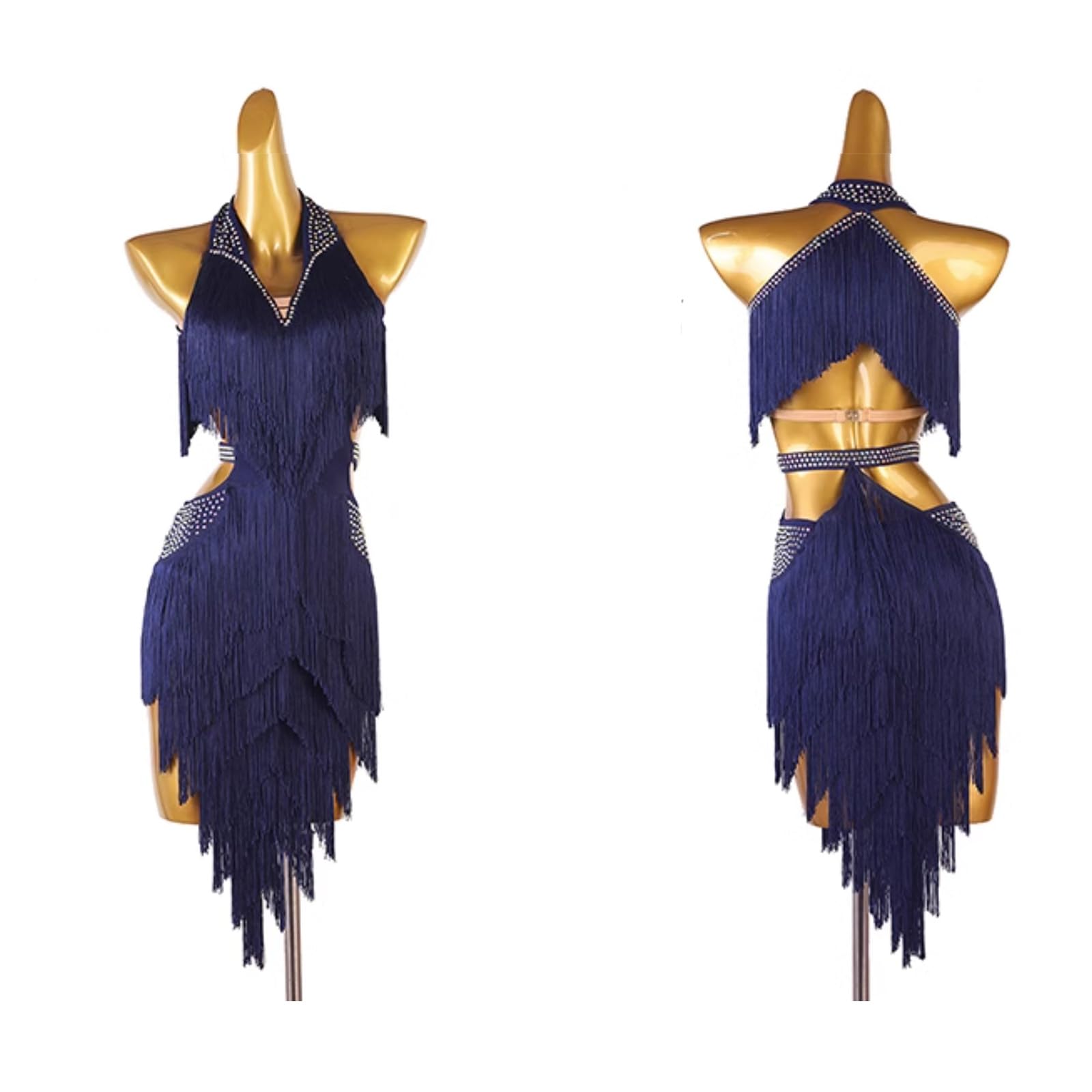 Latein Tanz Performance Kleider Mit Fransen Für Damen Ärmelloses Tango Modern Turnierkleid Mit V-Ausschnitt Rückenfrei Ballsaal Tanz Outfit Nackter Rücken