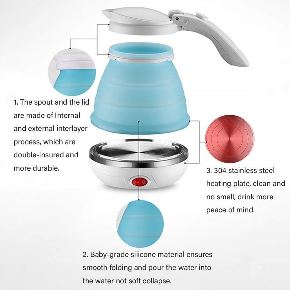 Bollitore elettrico pieghevole Bollitore elettrico da viaggio pieghevole leggero - Portatile - Presente veloce in silicone alimentare da 0,5 litri Safehappy