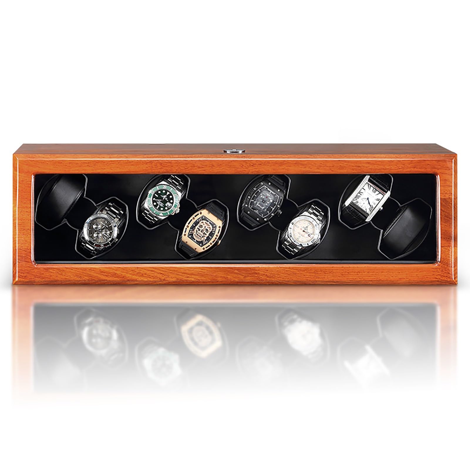 MYUYEE Automatic Watch Winder For 8 Watches Self-Winding Mechanical Watch Box With 4 Tpd Modes Brazilian Rosewood Wooden Rocker Storage Display Case For Men And Women Watches (B)