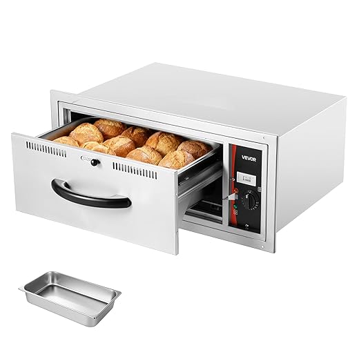 VEVOR Commercial Electric Drawer Warmer, Single-Drawer Stainless Steel Food Warmer, Built-in Installation Warming Drawer Cabinet, 85°F–185°F Wide Temperature Range, for Restaurant, Hotel & Bakery