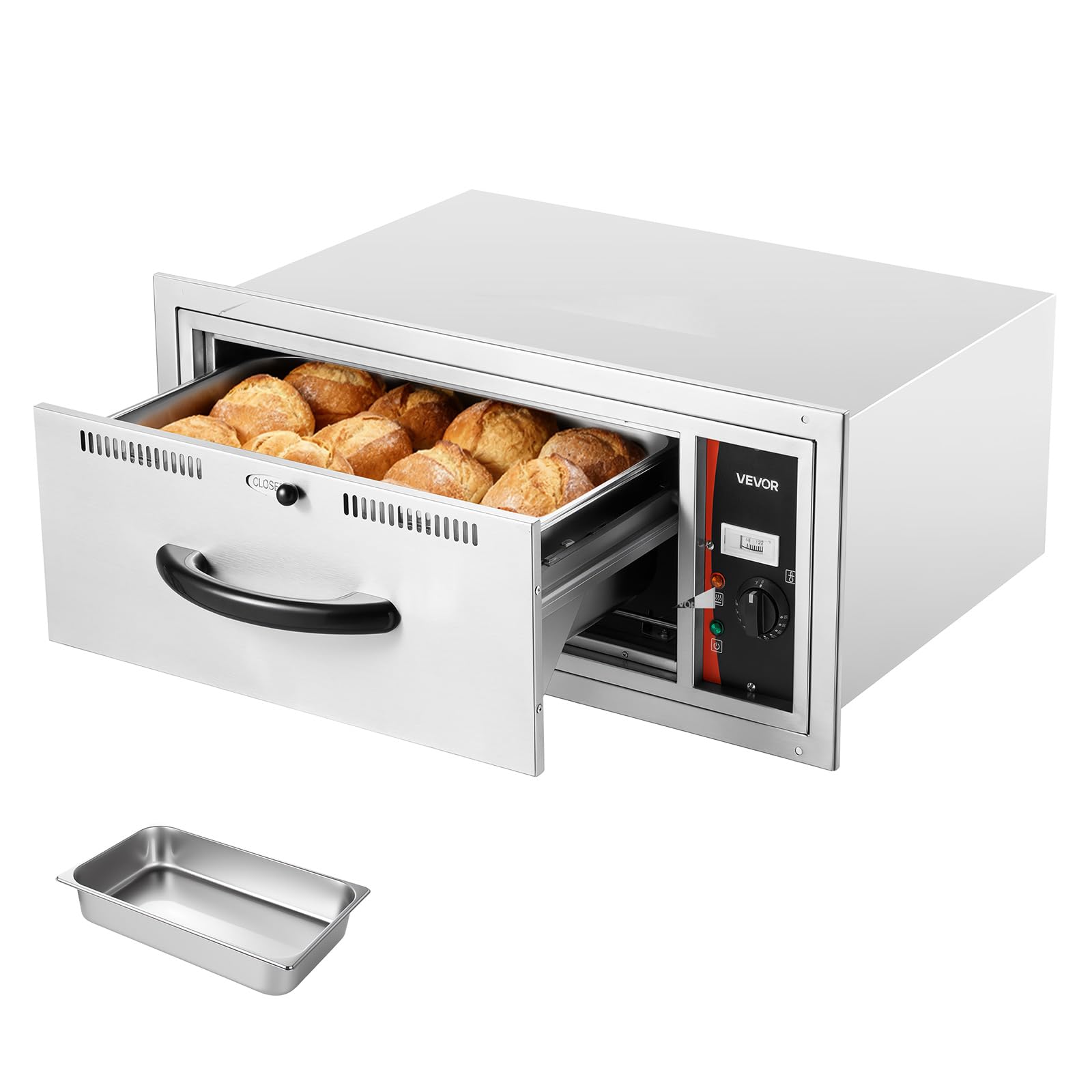 VEVOR Commercial Electric Drawer Warmer, Single-Drawer Stainless Steel Food Warmer, Built-in Installation Warming Drawer Cabinet, 85°F–185°F Wide Temperature Range, for Restaurant, Hotel &amp; Bakery