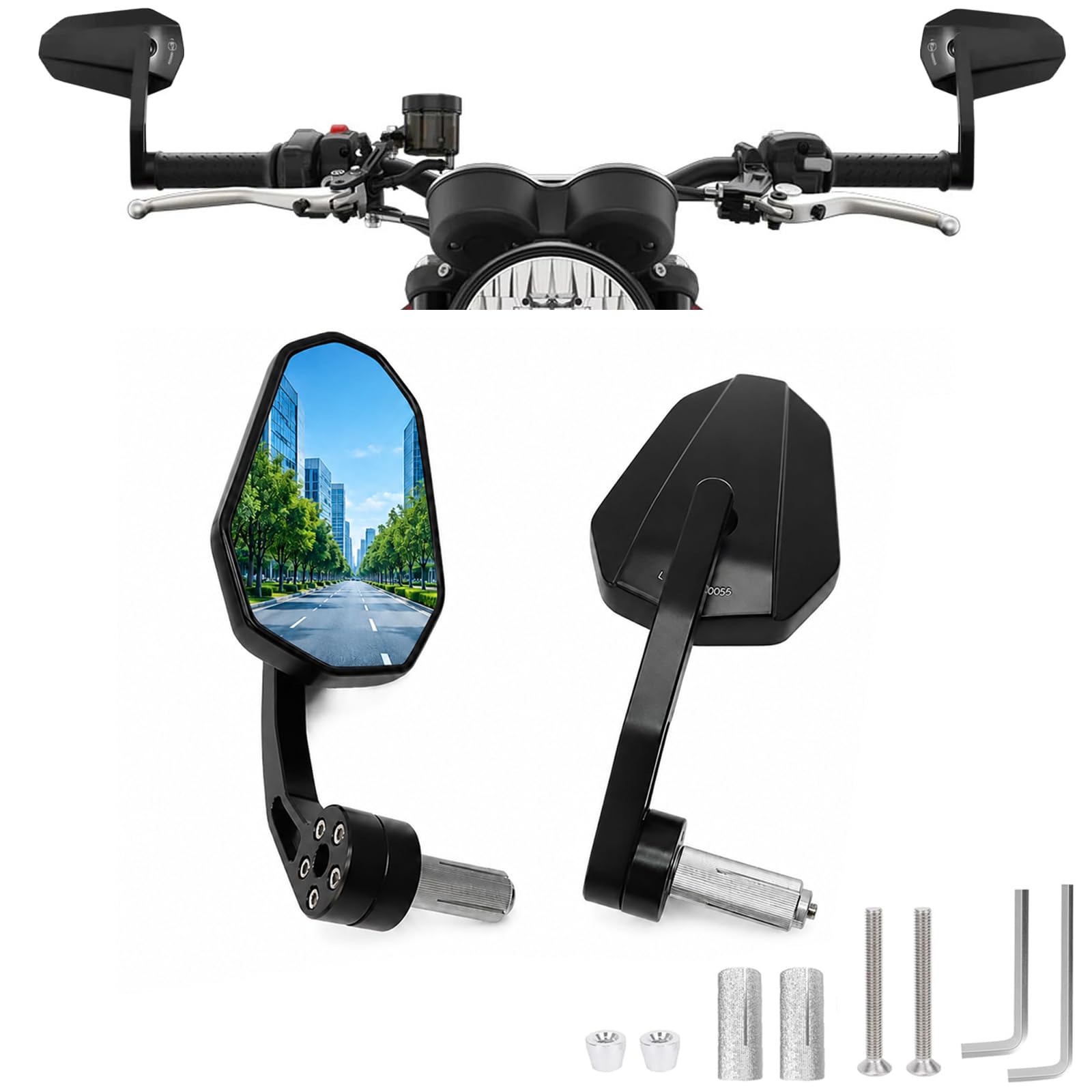 Anti-Glare Bleu Retroviseur Moto Embout de Guidon avec E24 Homologué | Retroviseur Moto Embout Latéraux Moto Universel 7/8“ 22mm Ensemble,Aluminium,pour Scooter Motos Quad ATV Bar End