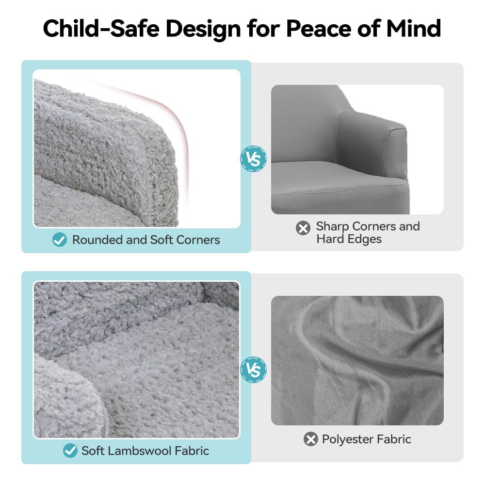 Generisch 2 in 1 Kindersofa Ausklappbar, Extra Breite Kindersessel ab 1 Jahr für Kinderzimmer, Kindercouch mit Abnehmbarem Cover, Weich Kinder Sofa für Mädchen und Jungen, Grau