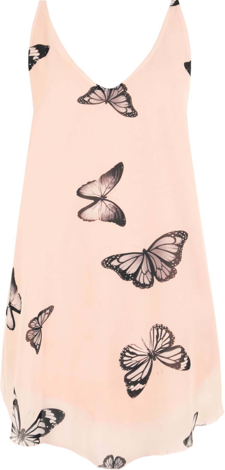 Wearall Women's Nude Chiffon Butterfly Print Lined Sleeveless Dip Hem Vest Top - 26-28
