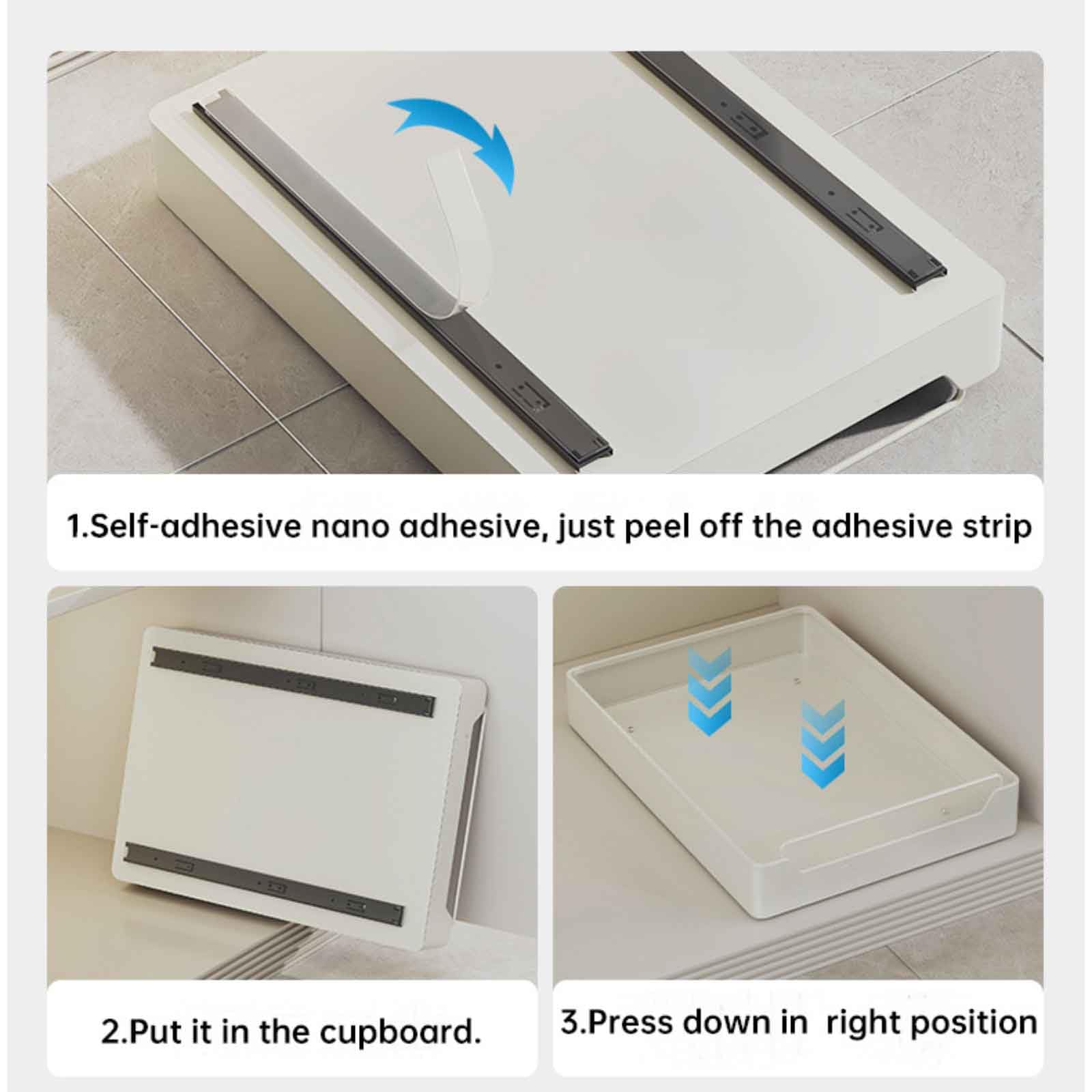 Kashyke Ausziehbarer Schrank Organizer, Slide Out Drawer Pull Out Cabinet Organizer Kitchen, Schrank Ausziehbare Schublade Küche zum Kleben, Teleskopschublade Küche ohne Bohren (43 * 7 * 30cm)