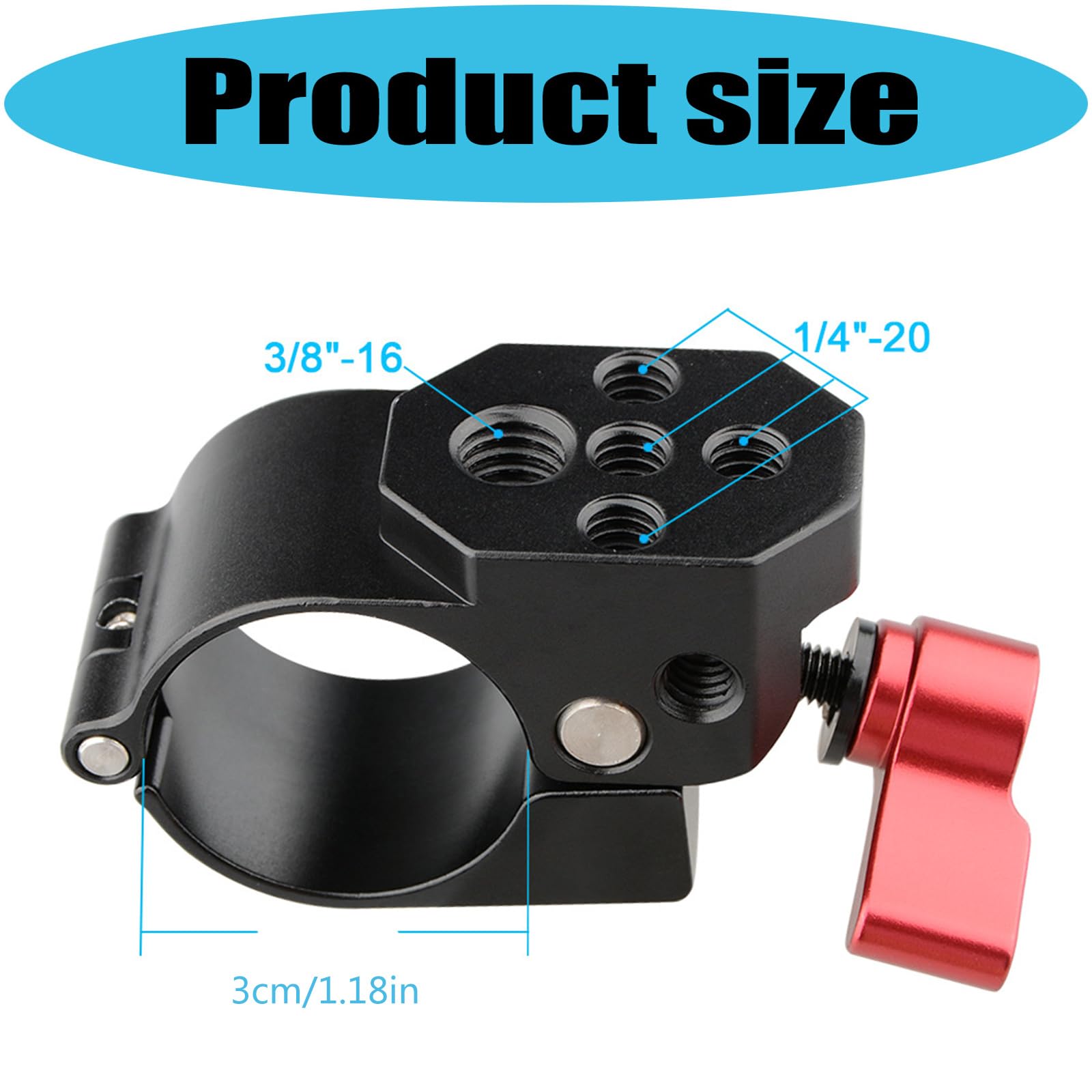 Morsetto per asta in metallo anti-vibrazione da 30 mm con doppia filettatura 1/4 e 3/8, rotazione regolabile per stabilizzatori, display, supporto per attrezzatura fotografica