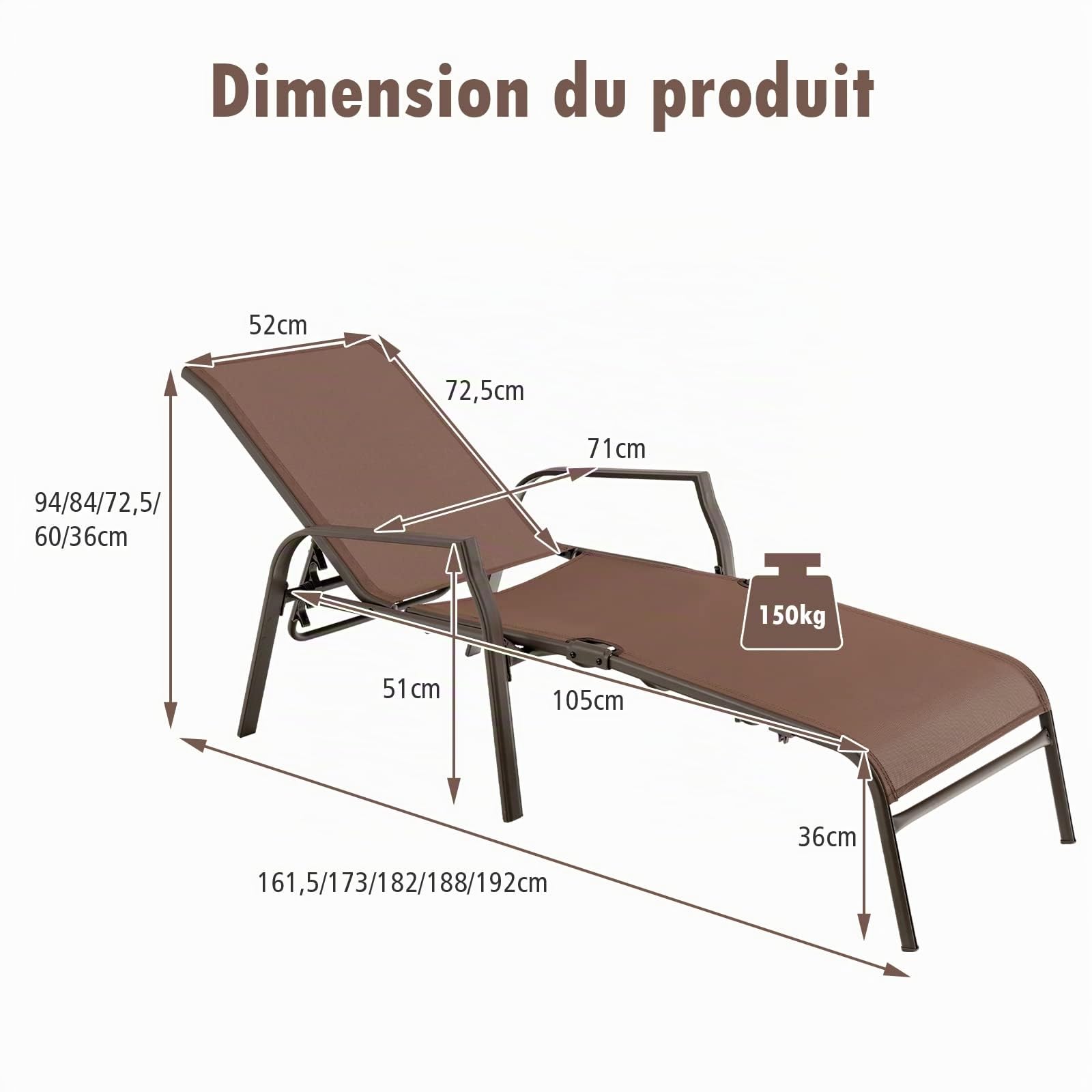 COSTWAY Lot de 2 Chaises Longues Jardin, Dossier à 5 Positions