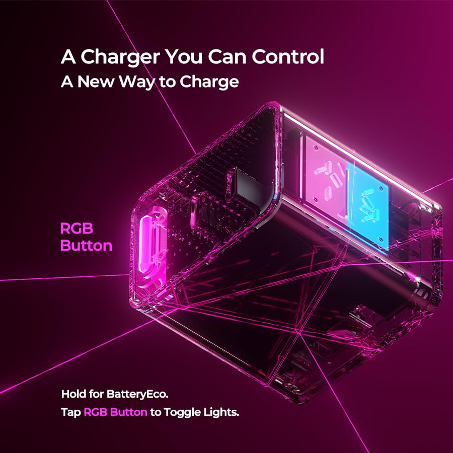 Image of 45W GaN Charger, Up to 48% Faster Two-Device Charging, Sustained 45W Dual USB-C Output, Foldable Plug with 360 RGB Status Light & One-Tap Control, for MacBook Air, iPhone 17 /16 /15, iPad