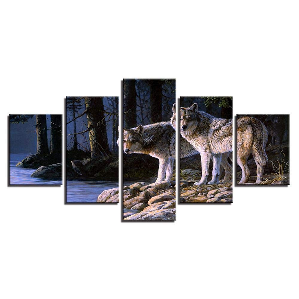 Art mural loup pour salon tableau forêt profonde moderne sur toile