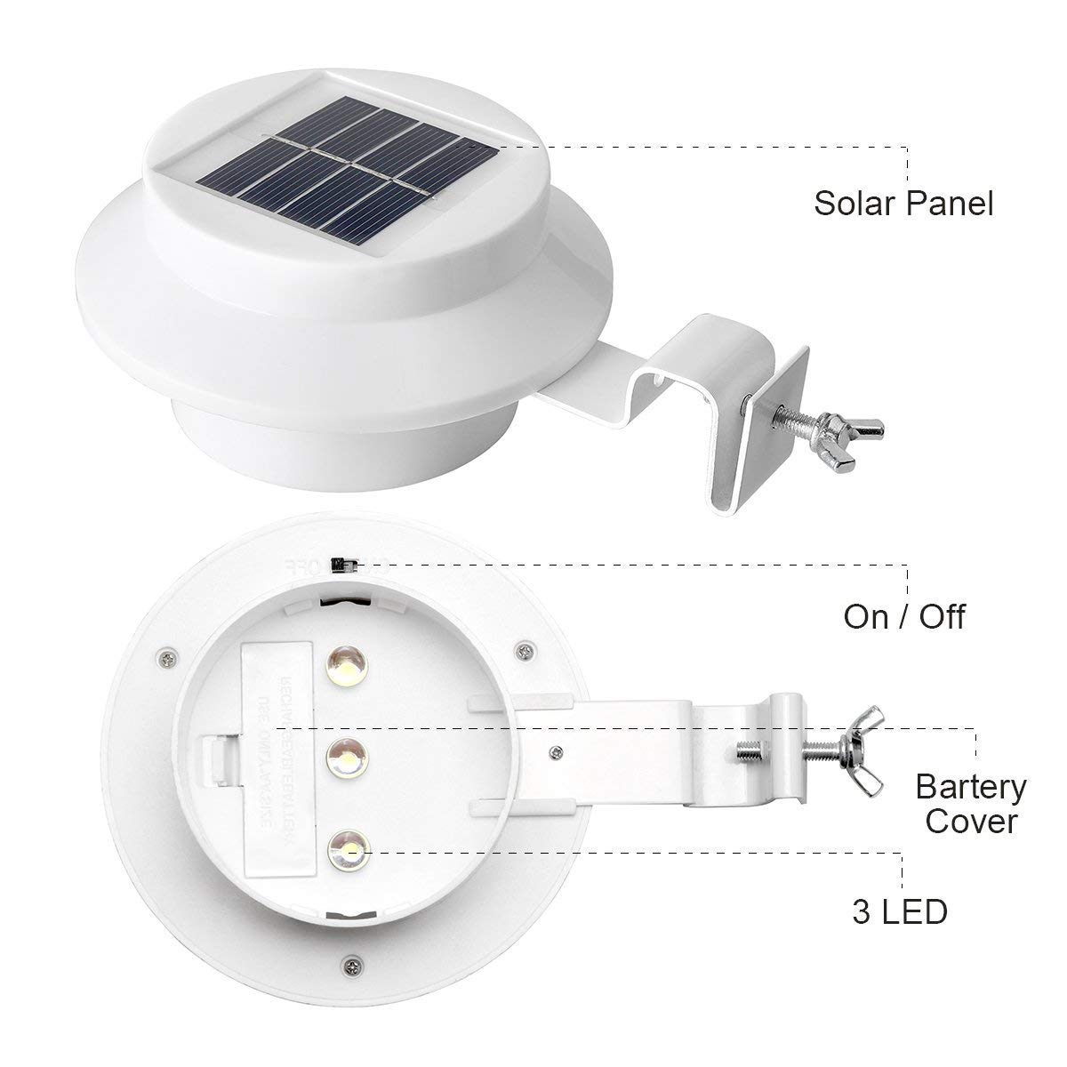 Easternstar Zewnętrzne solarne lampy rynnowe, 3 diody LED, zasilane energią słoneczną, wodoodporna lampa bezpieczeństwa na okapy, podjazd, ogrodzenie ogrodowe, dach (6 sztuk)