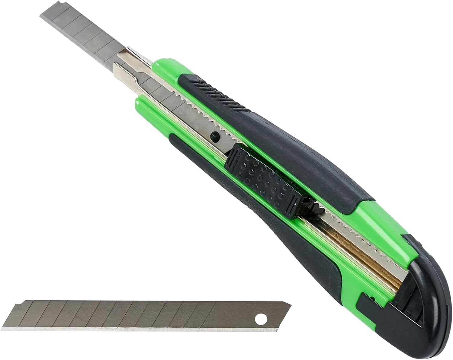 Restaurantware-Handy Tek 5.3 Inch Snap Off Blade Knives, 12 Retractable Box Cutters - Includes 12 Sharp Blades, 18mm Wide, Green Plastic Utility Knives, No-Slip Handle, Built-In Lock