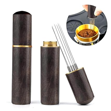 Supvox Espresso Coffee Stirrer Pin Tamper 6 Needles Ground Coffee Stirrer 0.4mm Fine Pin Tamper for Espresso Coffee Making Natural Ebony Wooden Handle Pin Coffee Tamper