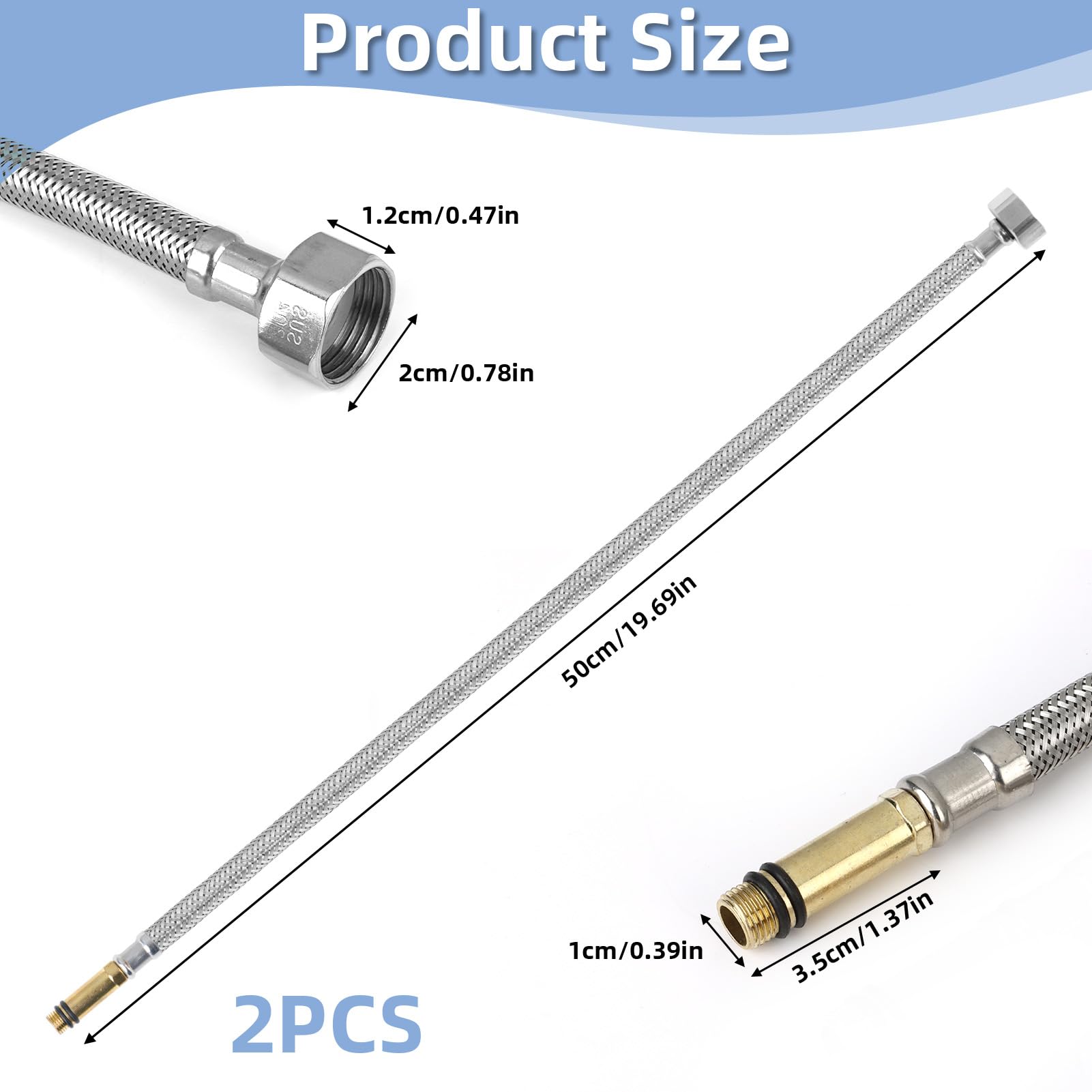 Flexible Hose Pipe Tails Kitchen Sink Bathroom Basin Monobloc Tab Mixer Connector Flexi Pipes Pair Of M10X 1/2 BSP Long Life Stainless Steel Braided Flexible Hoses (30CM - View #4