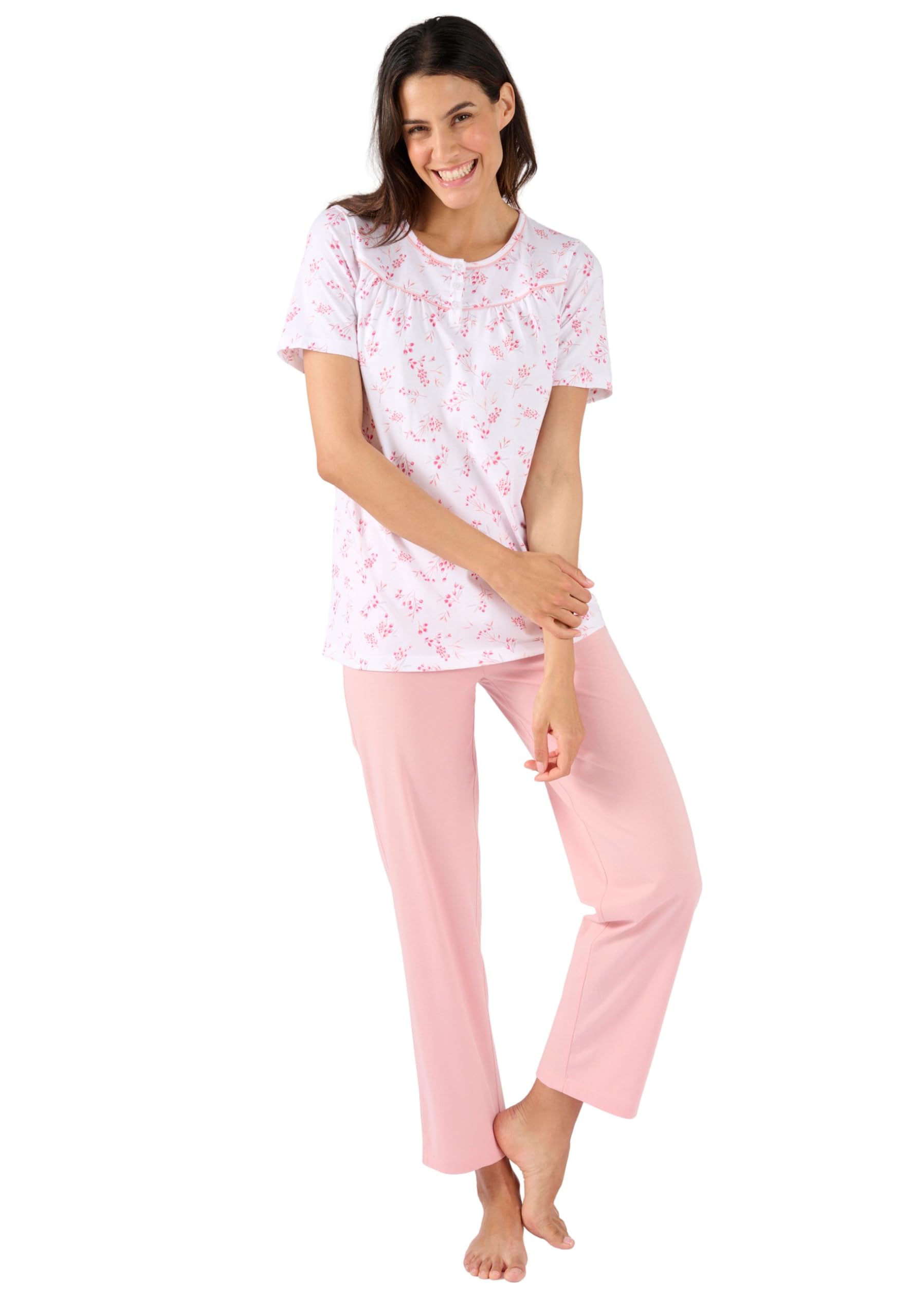 Damart Women's Pink - Short Sleeve Jersey Pyjamas, Flowers, 22/24