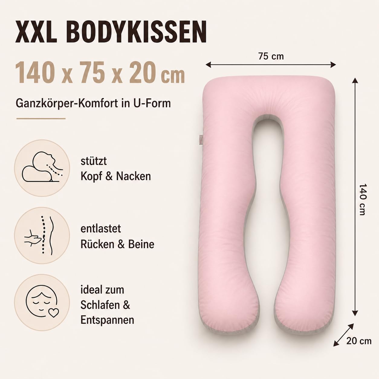 sei Design Almohada para dormir de lado XXL acolchada, multifuncional, Jumbo Comfort I XXL, cojín de lactancia, almohada para embarazo, forma de U, almohada para dormir de lado