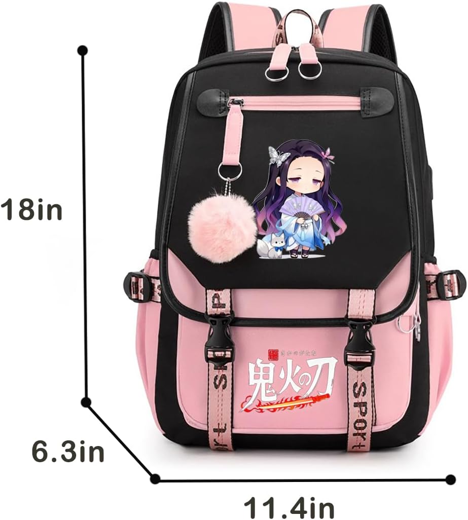 Anime Backpack for Girls, School Backpack with USB Port, Casual Daypack for Anime Lovers, Travel & Daily Use