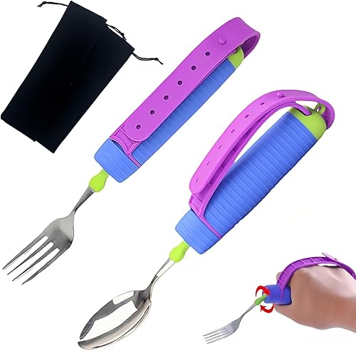 Juego de utensilios flexibles adaptables para ancianos, utensilios con peso para temblores de manos, debilidad de artritis y Parkinson, con mango