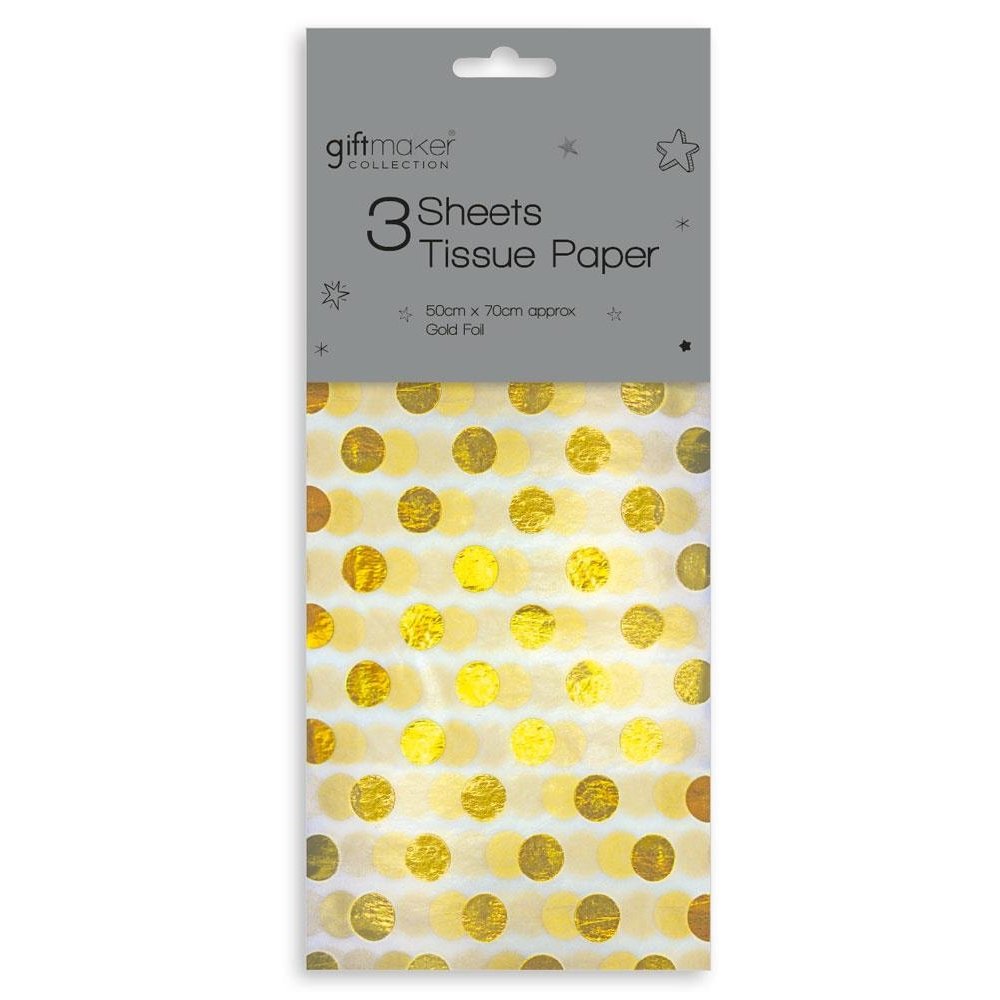 3 Sheets of Foil Spotty Gift Wrap Tissue Paper Choose from Gold Red Silver