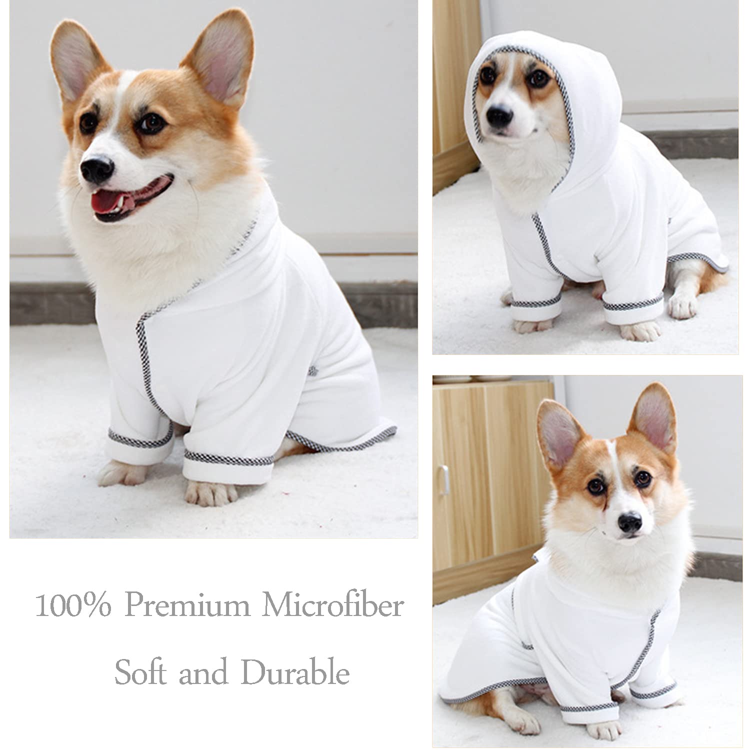 Bademantel für Hunde, Mikrofaser, schnelltrocknend, saugfähig, mit Kapuze, Weiß, 3XL---Back length--70cm/27.6''