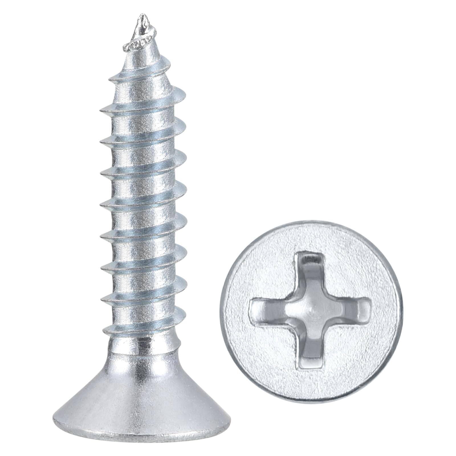 METALLIXITY Countersunk Phillips Wood Screws (ST3x16mm) 200Pcs, Carbon Steel Coarse Thread Phillips Drive Flat Head Wood Screws - for Furniture Installation Repair, Bluish-white